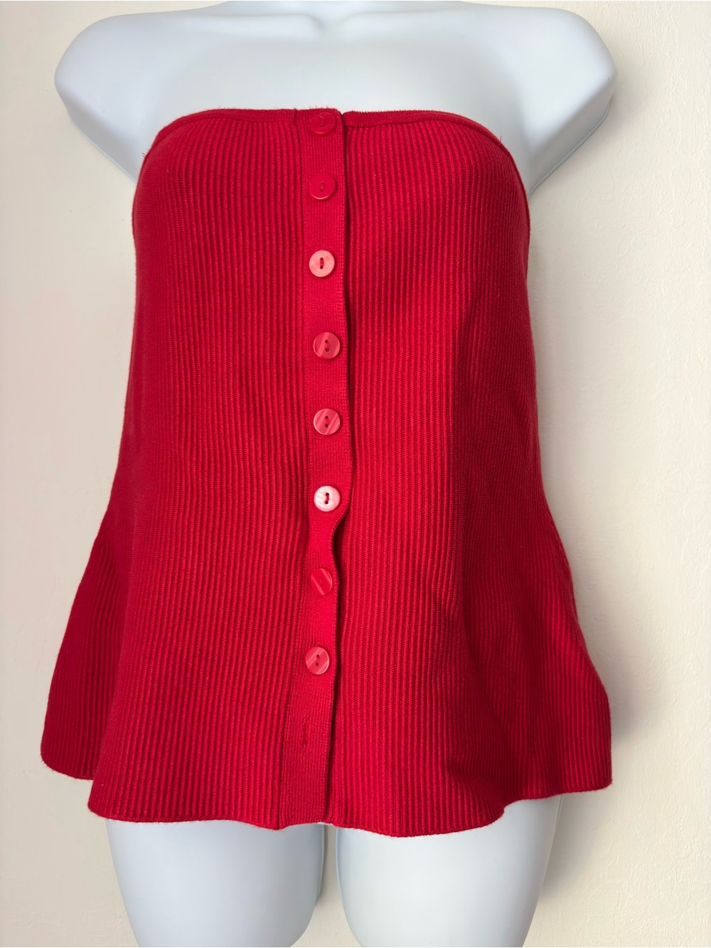 Abercrombie & Fitch Ottoman Button-Front Tube Top Size Medium NEW Red Ribbed - Picture 2 of 12